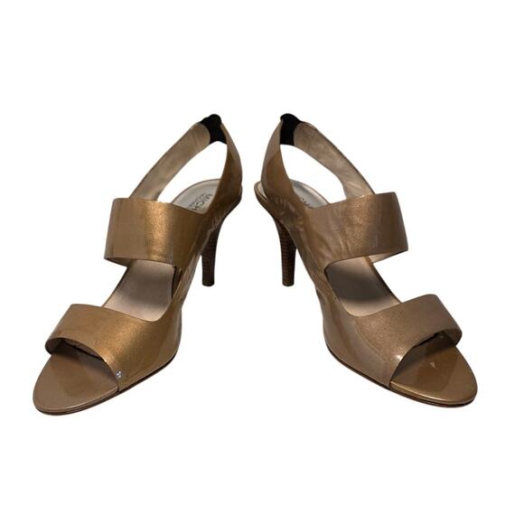 Michael Kors Shoes - Michael Kors Rochelle Open Toe Taupe Pearlized  Sandal Slingback Sz 10 Tan Heel
